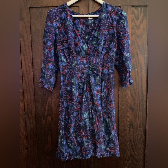 The Kooples Three Quarter Sleeve Feather Print Silk Mini Dress - Picture 3 of 8